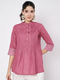 Cotton Block Printed Pintuck Kurti