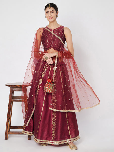 Dupion Hand Block Printed Bias Lehenga Set