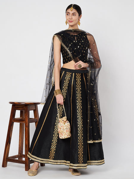 Dupion Hand Block Printed Bias Lehenga Set