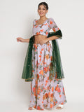 Chanderi Printed Bias Lehenga Set