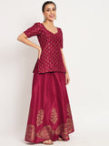 Dupion Hand Block Printed Koti Lehenga Set