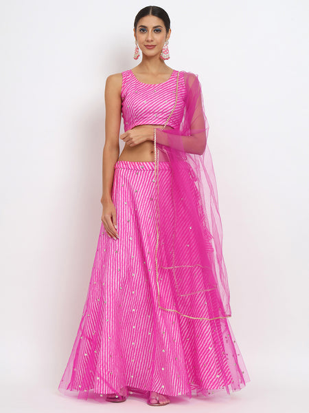 Cotton Net Chita Leheriya Lehenga Set