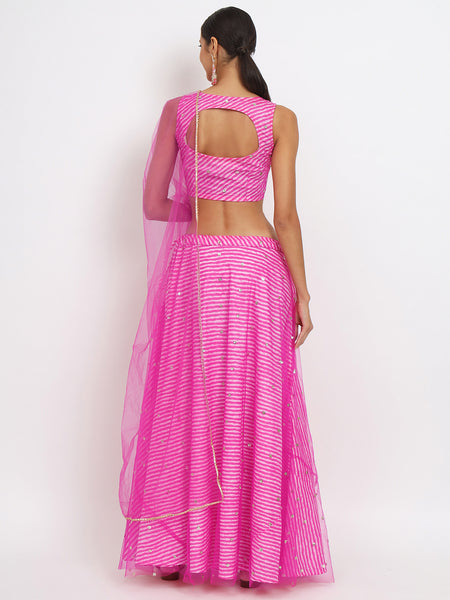 Cotton Net Chita Leheriya Lehenga Set