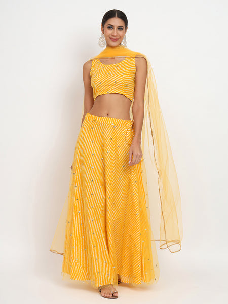 Cotton Net Chita Leheriya Lehenga Set