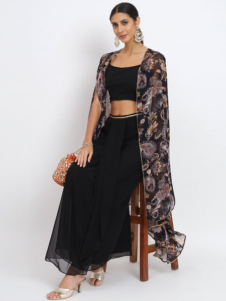 Georgette Draped Skirt and Shrug Lehenga Set