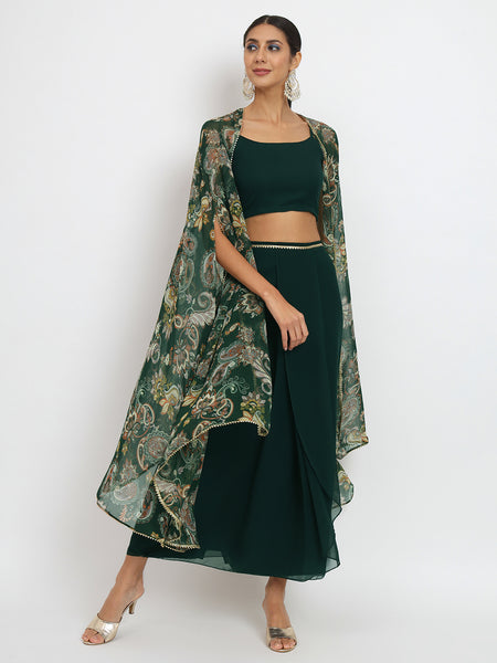 Georgette Draped Skirt and Shrug Lehenga Set