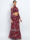 Georgette Printed Embellished Tiered Lehenga Set