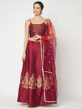 Dupion Hand Block Printed Bias Lehenga Set