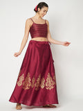 Dupion Hand Block Printed Bias Lehenga Set