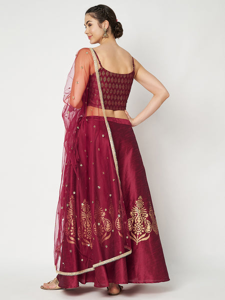 Dupion Hand Block Printed Bias Lehenga Set