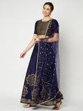 Dupion Hand Block Printed Bias Lehenga Set