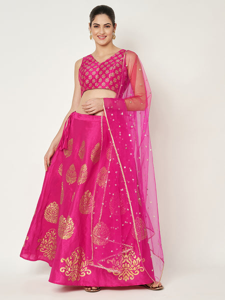 Dupion Hand Block Printed Bias Lehenga Set