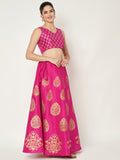 Dupion Hand Block Printed Bias Lehenga Set
