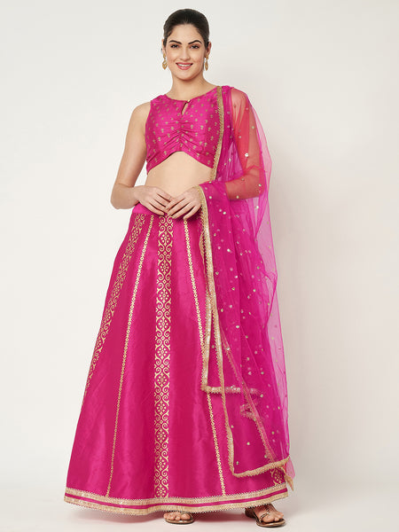 Dupion Hand Block Printed Bias Lehenga Set