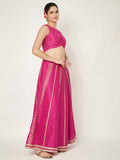 Dupion Hand Block Printed Bias Lehenga Set