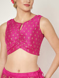Dupion Hand Block Printed Bias Lehenga Set