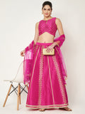 Dupion Hand Block Printed Bias Lehenga Set