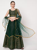 Dupion Block Printed Half and Half Lehenga Set