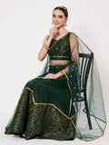 Dupion Block Printed Half and Half Lehenga Set