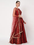 Dupion Block Printed kalidaar Lehenga Set