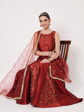 Dupion Block Printed kalidaar Lehenga Set