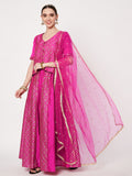 Silk Blend Block Printed Kalidaar Lehenga Set