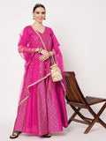 Silk Blend Block Printed Kalidaar Lehenga Set