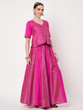 Silk Blend Block Printed Kalidaar Lehenga Set