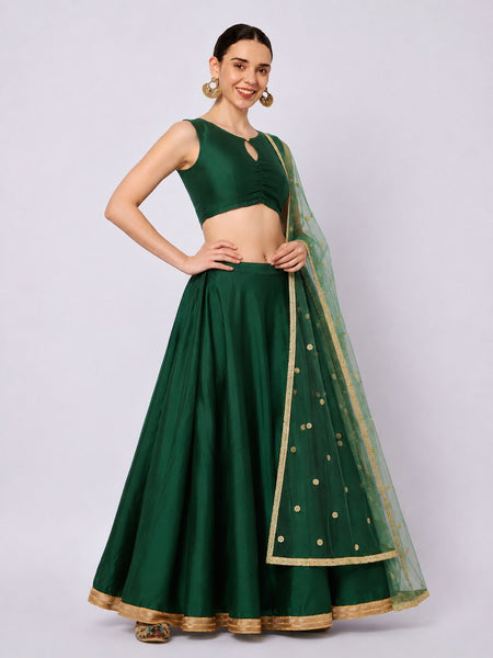 Silk Blend Embellished Bias Lehenga Set