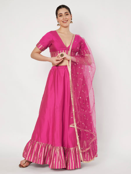 Silk Blend Printed Ruffle Lehenga Set