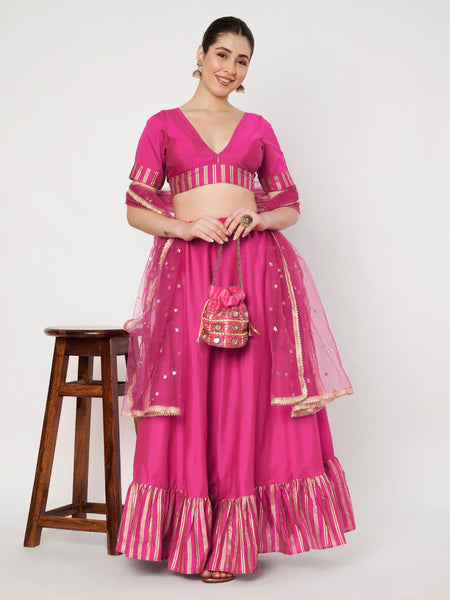 Silk Blend Printed Ruffle Lehenga Set