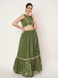 Georgette Embroidered Tiered Lehenga Set