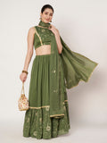 Georgette Embroidered Tiered Lehenga Set