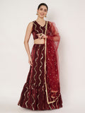 Silk Blend Embroidered Tiered Lehenga Set