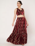 Silk Blend Embroidered Tiered Lehenga Set