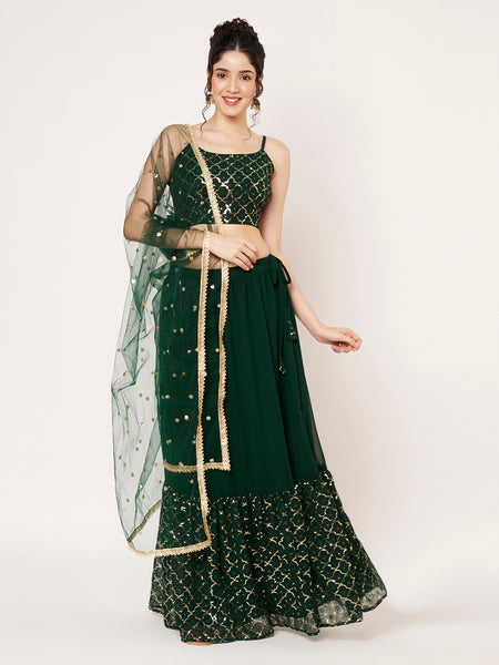 Georgette Embroidered Tiered Lehenga Set
