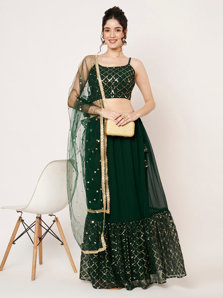 Georgette Embroidered Tiered Lehenga Set