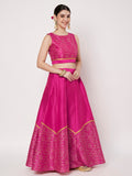Dupion Block Printed Half and Half Lehenga Set