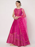 Dupion Block Printed Half and Half Lehenga Set