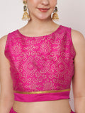 Dupion Block Printed Half and Half Lehenga Set