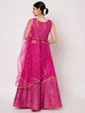 Dupion Block Printed Half and Half Lehenga Set
