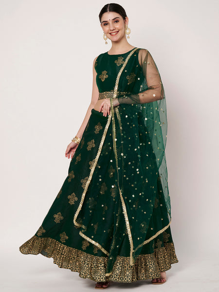 Dupion Hand Block Printed Bias Lehenga Set