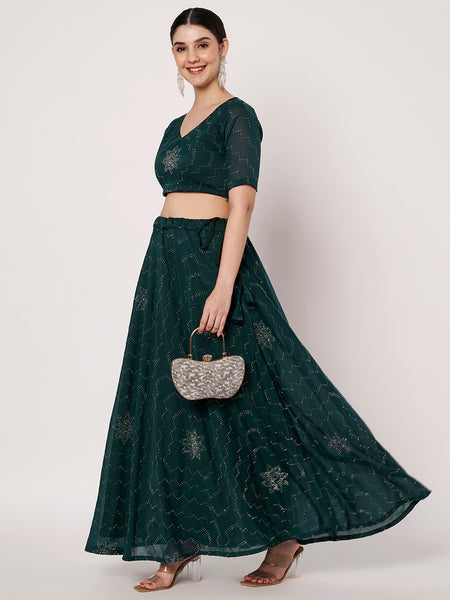 Silk Blend Embellished Bias Lehenga Set