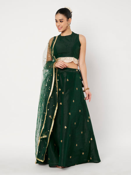 Dupion Block Printed Bias Lehenga Set
