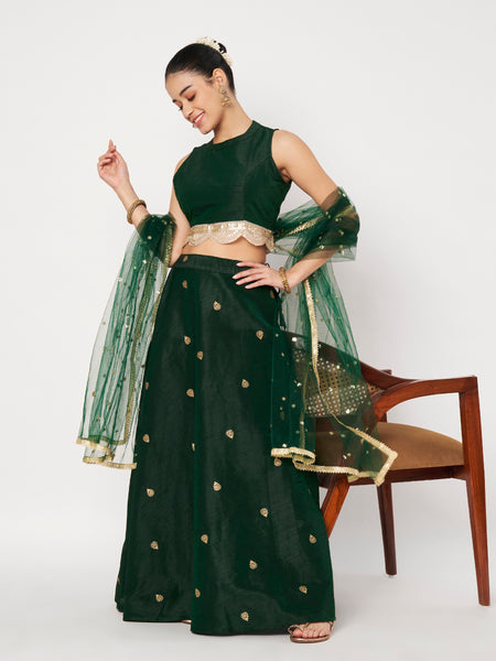 Dupion Block Printed Bias Lehenga Set