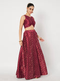 Dupion Block Printed Kalidaar Lehenga Set