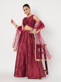 Dupion Block Printed Kalidaar Lehenga Set