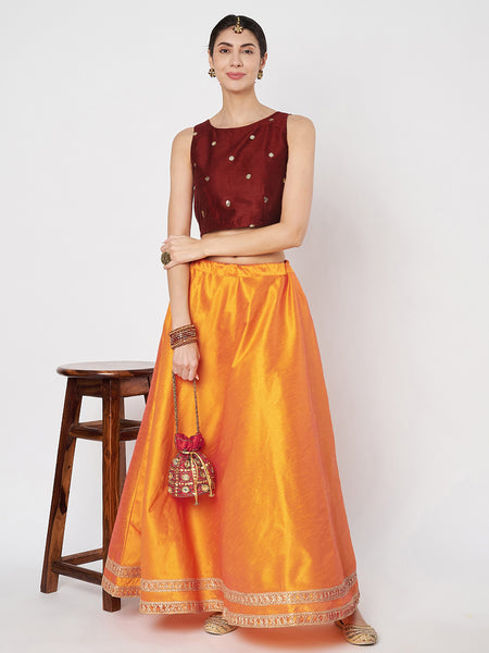 Dupion Solid Embellished Bias Skirt