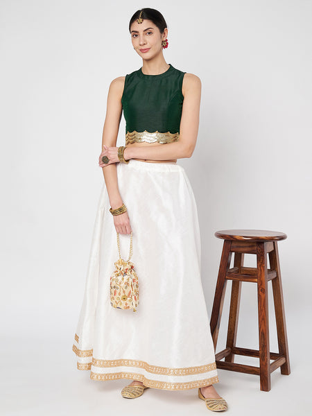 Dupion Solid Embellished Bias Skirt