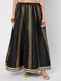 Dupion Hand Block Printed Embellished Bias Skirt